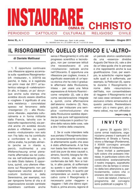 XL, n. 1, Gennaio - Giugno 2011 - instaurare omnia in christo