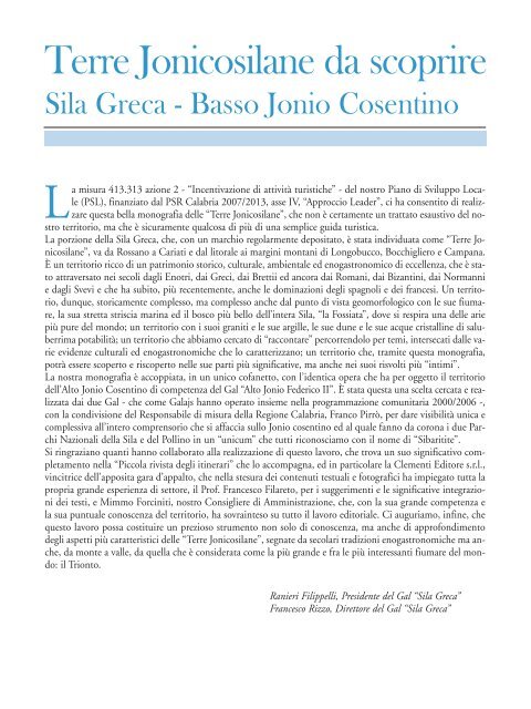 GAL SILA GRECA – BASSO JONIO COSENTINO - Terre Jonicosilane