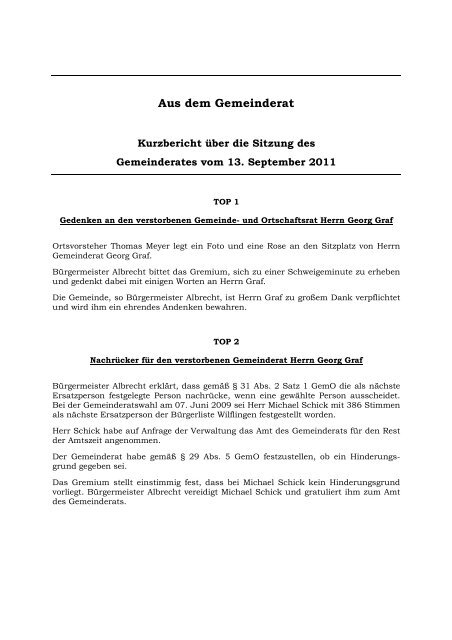 Aus dem Gemeinderat - Wellendingen