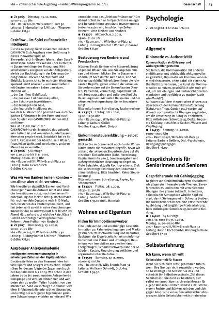 Gesellschaft - Volkshochschule Augsburg