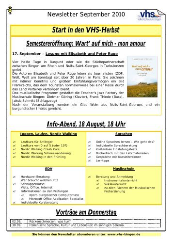 Start in den VHS-Herbst - VHS Bingen