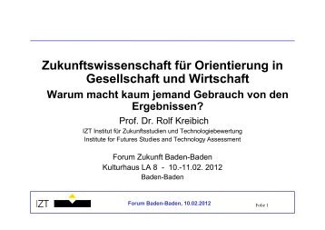 Vortrag von Prof. Dr. Rolf Kreibich am 10.2.2012