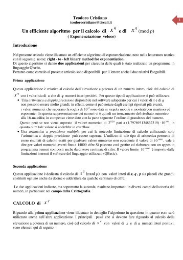 Leggi tutto l'articolo Teodoro Cristiano, Un efficiente algoritmo per il ...