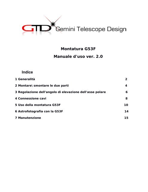 Montatura G53F Manuale d'uso ver. 2.0 Indice - Gemini Telescope ...