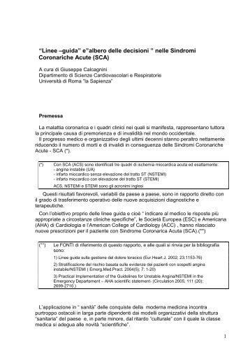 “Linee –guida” e”albero delle decisioni ” nelle Sindromi Coronariche ...