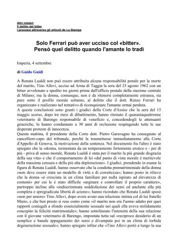 SOLO FERRARI PUO' AVER UCCISO COL BITTER - Misteri d'Italia