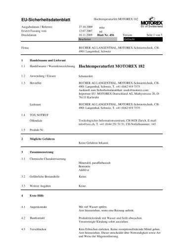 EU-Sicherheitsdatenblatt Hochtemperaturfett MOTOREX 182