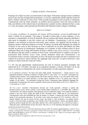 1 L'Infinito nel finito: l'Incarnazione Propongo di svolgere un tema ...