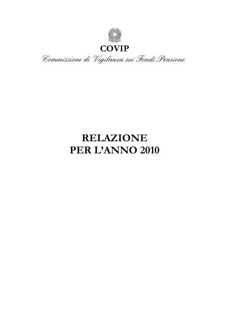 RELAZIONE PER L'ANNO 2010 - Covip