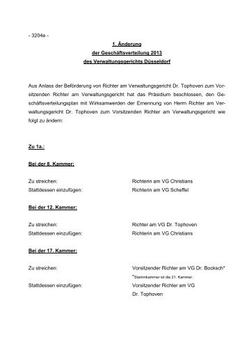 1. Änderung der Geschäftsverteilung 2013 - Verwaltungsgericht ...