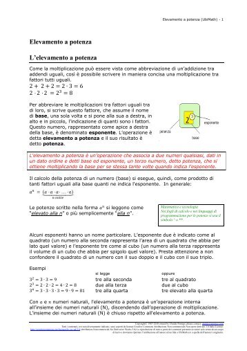 L'elevamento a potenza e sue inverse (manuale). - UbiMath