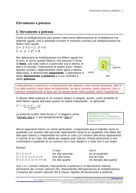 L Elevamento A Potenza E Sue Inverse Manuale Ubimath