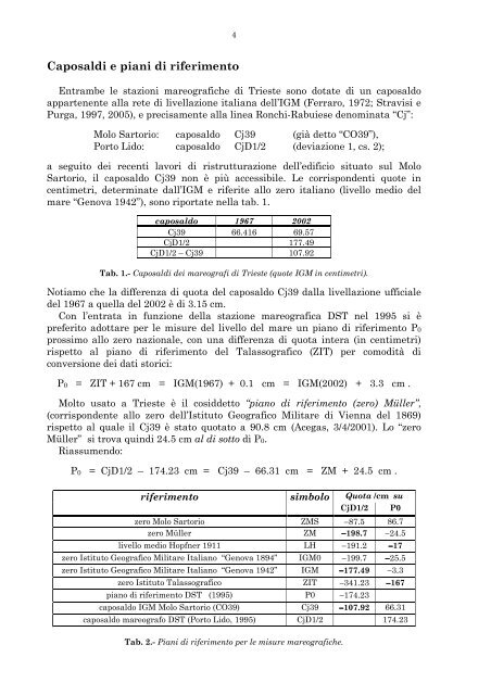 Il livello del mare a Trieste: piani di riferimento e statistiche, 112, (05 ...