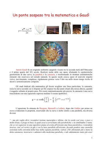 Un ponte sospeso tra la matematica e Gaudì - StudioMatematica