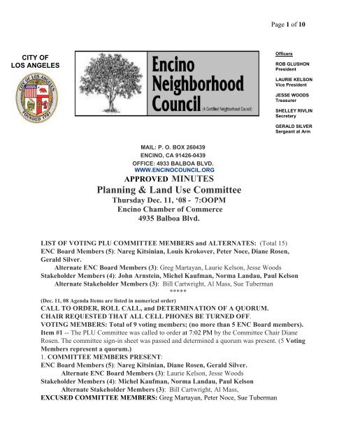 ENSNC: Encino NC Planning & Land Use Committee Meeting Minutes