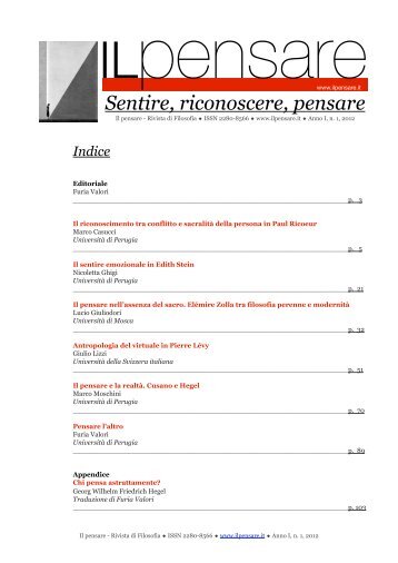 Sentire, riconoscere, pensare - Il pensare - Rivista di Filosofia