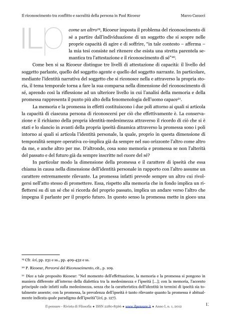 Sentire, riconoscere, pensare - Il pensare - Rivista di Filosofia