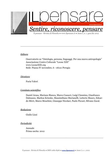 Sentire, riconoscere, pensare - Il pensare - Rivista di Filosofia