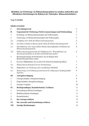 Richtlinie zur Förderung von Klimaschutzprojekten in sozialen - BMU