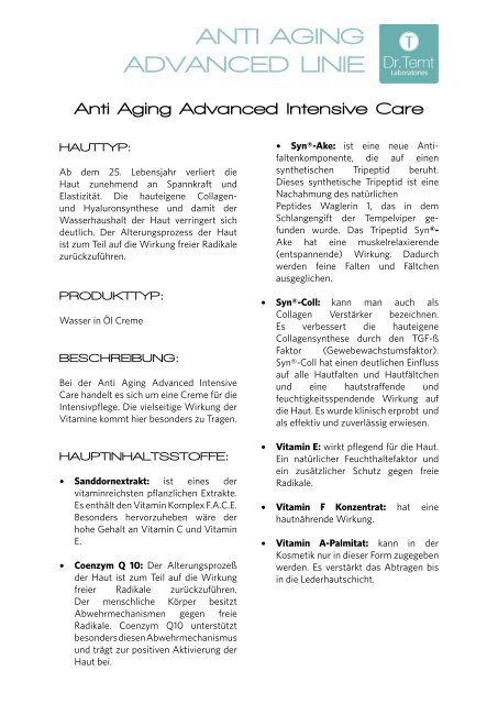 ANTI AGING ADVANCED LINIE - vhv beauty group