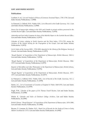 LIST AND INDEX SOCIETY Publications - Royal Historical Society