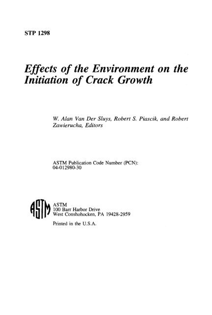 Effects of the Environment on the Initiation of Crack Growth - ASTM ...