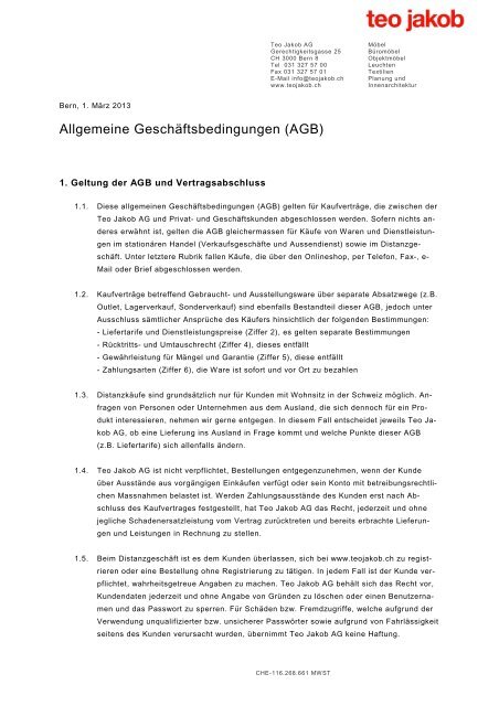 Allgemeine Geschäftsbedingungen (AGB) - Teo Jakob