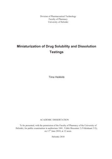 Miniaturization of Drug Solubility and Dissolution Testings - Doria