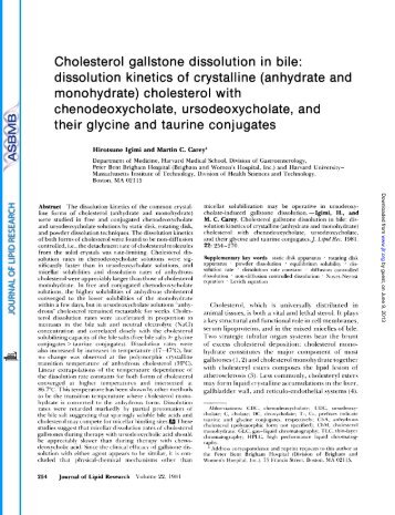 Cholesterol gallstone dissolution in bile - The Journal of Lipid ...