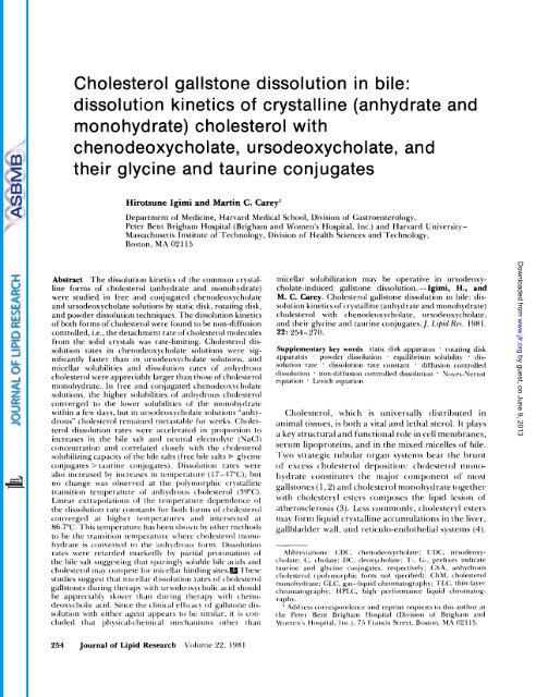 Cholesterol gallstone dissolution in bile - The Journal of Lipid ...