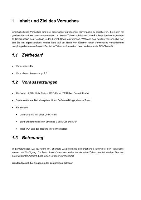 Praktikum Rechnernetze und Kommunikationssysteme - Lehrstuhl ...