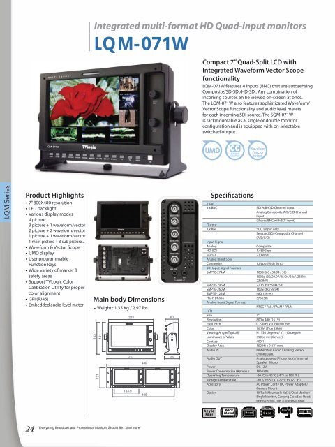 HD/SD Multi-Format LCD Monitors LVM-071W - Videor