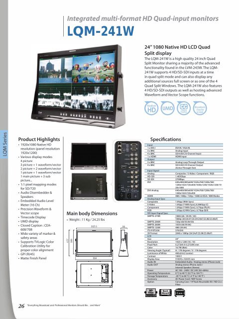 HD/SD Multi-Format LCD Monitors LVM-071W - Videor