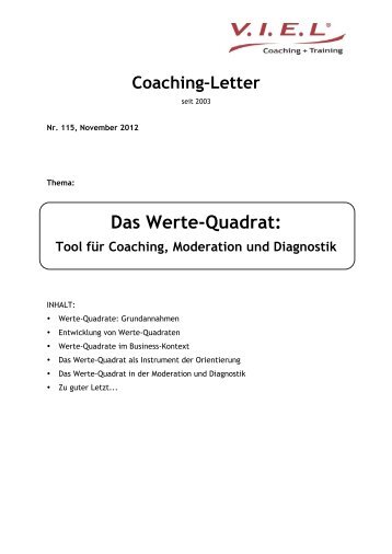 Das Werte-Quadrat: - V.I.E.L Coaching + Training