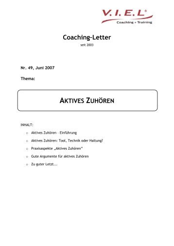 AKTIVES ZUHÖREN - V.I.E.L Coaching + Training