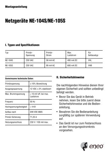 Netzgeräte NE-104S/NE-105S - Videor