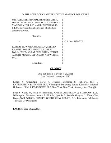 Steinhardt v. Howard-Anderson - Delaware Business Litigation Report