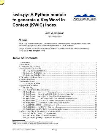 kwic.py: A Python module to generate a Key ... - New Mexico Tech