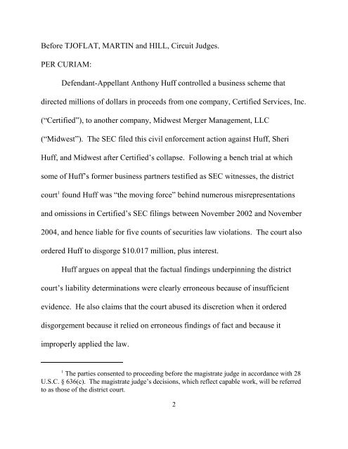 SEC v. Huff, No. 11-10758