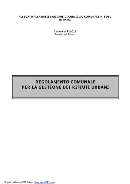 regolamento comunale per la gestione dei rifiuti ... - Comune di Rivoli