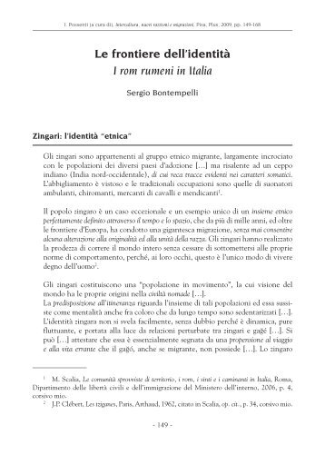 le frontiere dell'identità I rom rumeni in Italia - Sergio Bontempelli