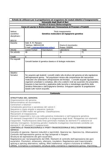 download - Biotecnologie - Università degli Studi di Bari