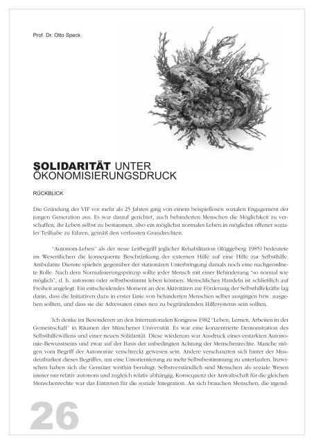 Solidarität unter Ökonomisierungsdruck Prof. Dr. Otto Speck - VIF