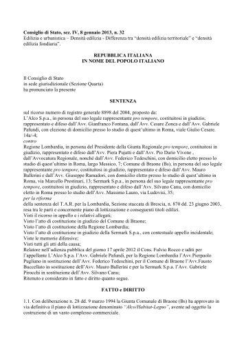 Consiglio di Stato, sez. IV, 8 gennaio 2013, n. 32 ... - Ediltecnico