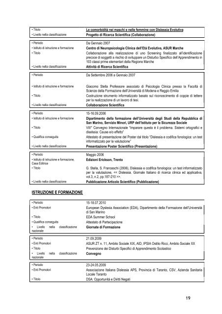 Abstract e curricula - Associazione Italiana Dislessia