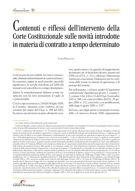 00 - Copertina n. 9-2009.indd - Centro Studi Lavoro e Previdenza