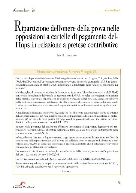 00 - Copertina n. 9-2009.indd - Centro Studi Lavoro e Previdenza