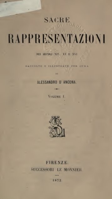 Sacre rappresentazioni dei secoli XIV, XV, e XVI - Centrostudirpinia.It