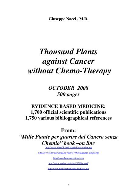 Thousand Plants against Cancer without Chemo-Therapy