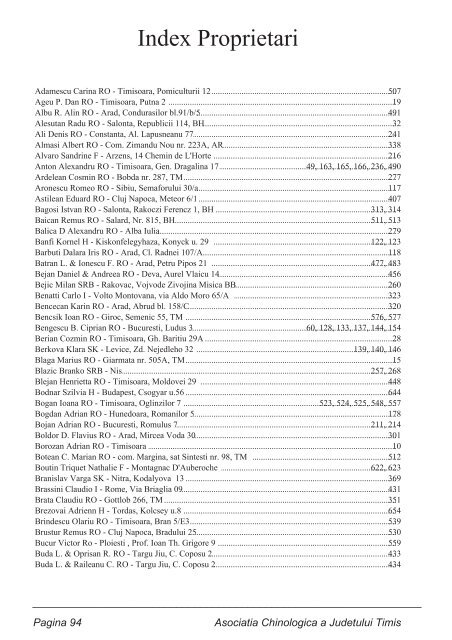 Index Proprietari - Asociatia Chinologica a Judetului Timis